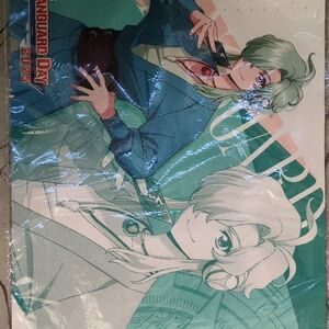 Dynamic Anime Art Poster with Green and Blue Highlights